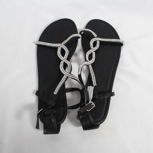 NWT Classic Glam Black Sandals with Clear Rhinestone Embellishments - Picture 1 of 6